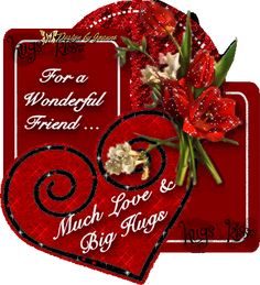 two valentine's day greetings with red flowers and heart shaped tags for a wonderful friend