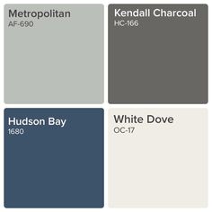 the color scheme for hudson bay, white dove and gray hues with text that reads metropolitan