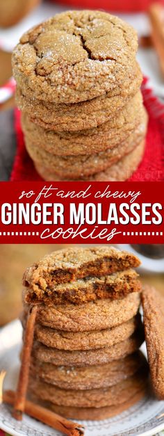 ginger molasse cookies stacked on top of each other