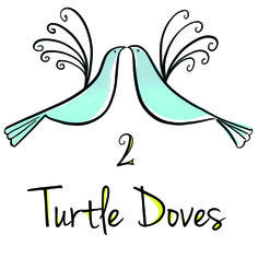 two blue birds with the words turtle doves written below them in cursive writing