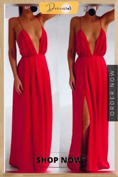 Fabulous Deep V Neck Maxi Dress In Red V Neck Maxi Dress, Sleeveless Dresses, Cotton Blends Dress, Dress Silhouette, Deep V Neck, Deep V, Spaghetti Strap, Spaghetti, High Waist