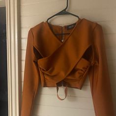 New With Tag Akira Criss Cross Cooper Orange Color Crop Top Elegant Brown Crop Top For Spring, Spring Party Brown Blouse, Brown Cropped Party Top, Casual Brown Crop Top For Party, Flower Crochet Top, Black Sleeveless Crop Top, Hooded Crop Top, Mock Neck Crop Top, Colorful Crop Tops