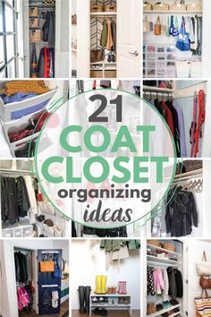 an organized closet with lots of clothes and bags in it, including coats and shoes