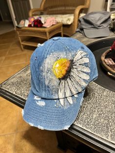 Painted Baseball Cap, Painting Hats, Art Hats, Imperfect Art, Painted Clothing, Hand Painted Clothing