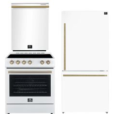 a white stove top oven sitting next to a refrigerator