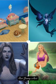 four different pictures of mermaids in various stages of their life, with the caption'best granny ever '