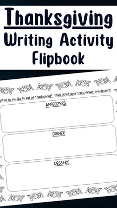 the thanksgiving writing activity flipbook with an image of turkeys and pumpkins on it