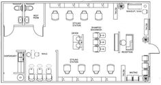 the floor plan for an office with several tables and chairs