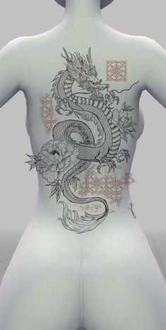 Large Tattoo Designs Drawings, Chinese Dragon Tattoos Back, Cute Shoulder Tattoos For Women, Full Back Tattoo Women Japanese, Japanese Back Tattoos, Japanese Back Piece, Colored Tattoos On Brown Skin, Big Back Tattoos, Dragon Back Tattoo