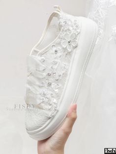 Fisdy - Elegant Lace Bridal Shoes with Lace-Up Closure and Delicate Floral Embellishments - Perfect for Weddings Champagne Wedding Shoes, Lace Bridal Shoes, Bridal Pumps, Bridal Flats, Elegant Flats, Wedding Shoes Lace, Flower Embellishments, Bridal Shoes Flats, Lace Evening Gowns