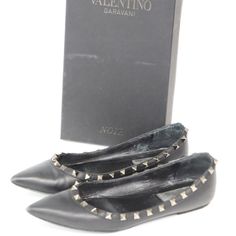 Black Valentino Flats With Silver Spikes And Pointy Toe. Preloved With Signs Of Wear. Box And Dust Cover Included. Valentino Flats, Valentino Black, Valentino Shoes, Flat Color, Dust Cover, Flat Shoes Women, Me Too Shoes, Loafer Flats, Black Silver