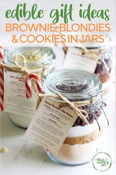 brownies and cookies in jars with candy canes