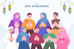 people are standing together and praying for eid mubarak on the occasion of muslim holiday