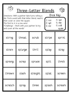 the three letter blends worksheet for students to practice their language skills and spelling