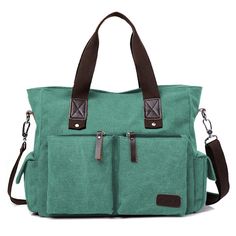 PRICES MAY VARY. MATERIAL: High Quality Canvas CLOSURE: Top Zipper Closure DIMENSIONS: 14.96''(L) x 6.30''(W) x 11.42''(H); double handles with 7" drop; adjustable shoulder strap with 35" to 58" drop. POCKETS: 1 Generous main pockets, 1 Tablets pockets(fits up to 14" laptops), 1 Inner zipper pocket. 1 Exterior back wall zipper pocket, 2 Front pocket, 2 side pockets. FEATURES: Decorative Gold-tone Hardware, Zip-pockets in Middle and Back, easily carry your mobile phone, wallet, cosmetic, IPAD, um Green Canvas Bag With Pockets, Green Canvas Bags With Pockets, Green Large Capacity Travel Bag, Green Travel Bags With Large Capacity, Green Canvas Backpack Shoulder Bag, Green Large Capacity Shoulder Bag, Travel Hobo Bag With Pockets, Green Large Capacity Shoulder Travel Bag, Large Capacity Green Shoulder Travel Bag