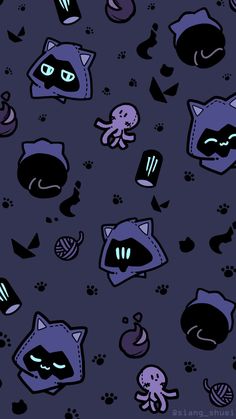 an animal themed wallpaper with cats and octopuses on it's back ground