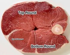 two pieces of meat on top of each other with the words top pound bottom round