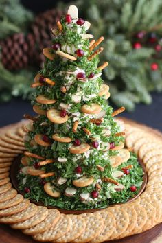 a small christmas tree made out of crackers