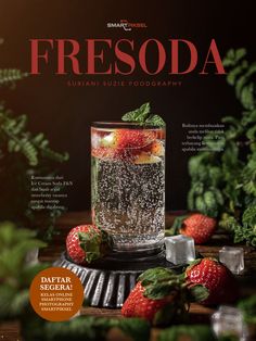 the cover of fresoda magazine with strawberries and ice