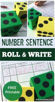 a number sentence roll and write game with dices