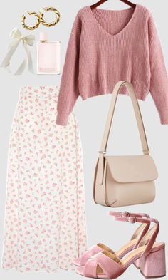 easter outfit: pink sweater and floral slip skirt Stile Hijab, Church Outfit, Everyday Fashion Outfits, Easy Trendy Outfits, Church Outfits, Modest Fashion Outfits