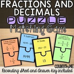 fractions and numbers puzzle matching game for students to solve the missing number in each piece