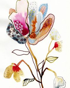 a watercolor painting of a flower on white paper