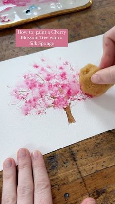 First Signs Of Spring, Painting Flowers Tutorial, Cherry Blossom Trees, Watercolor Beginner, Watercolor Flowers Tutorial, Happy Painting, Signs Of Spring