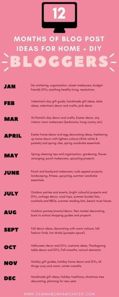 a pink poster with the text 12 months of blog post ideas for home diy bloggers