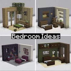 four different types of bedroom ideas for the living room and dining room in minecraft