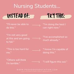 a pink poster with the words nursing students instead of try this