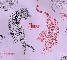 an image of two tigers and other animals on a white background with the words amur