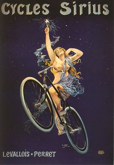 a woman on a bicycle with the words cycles siriusus written above her and an image of