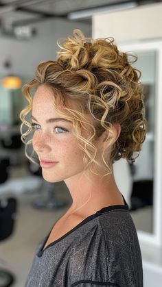 Updos Galore: 24 Long Hair Styles for Every Occasion Mob Hair Styles For Curly Hair, Shoulder Length Curly Hair Wedding Styles, Bridal Hair Curly Updo, Bridesmaid Hair Natural Curls, Natural Curly Hairstyles For Formal Events, Curly Hairstyles For Wedding Bridesmaid Natural Curls, Holiday Hair Updos Simple, Bridesmaid Wavy Hair, Partial Updo For Curly Hair