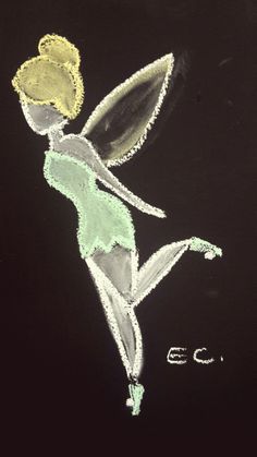 a chalk drawing of a woman in green and yellow