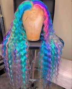 Dyed Wigs, Crimp Hairstyles, Colored Lace Front Wigs, Wig Inspiration, Exotic Hair Color, Wigs Deep Wave