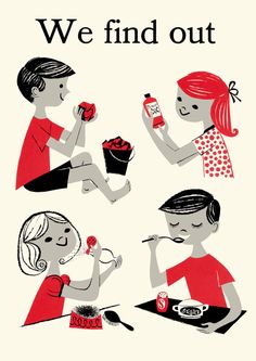 children eating and drinking together with the words we find out