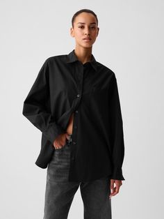 Soft cotton poplin over Cheap Gap Button-up Shirt, Black Button Down Shirt, Poplin Blouse, Big Shirt, Gap Women, Dress Shirts For Women, Plaid Flannel Shirt, Boho Casual, Poplin Shirt