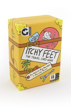 Itchy Feet Itchy Feet Game - Madison and Mallory Foot Games, Ginger Fox, Travel Card, Board Game Design, Action Cards, Event Card, Travel Cards, Box Packaging Design, Travel Games