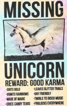 the missing unicorn poster is shown in black and white