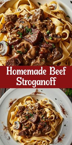 homemade beef stroganoni with mushrooms and parmesan cheese