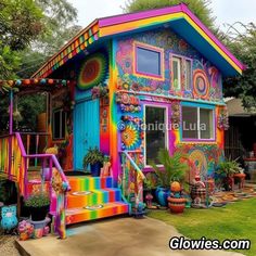 the colorful house is painted with bright colors