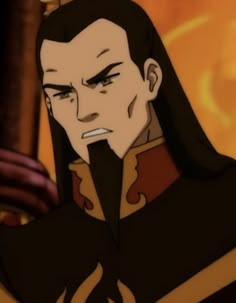 an animated image of a man with long hair and black hair wearing a brown outfit