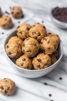 chocolate chip energy bites in a bowl