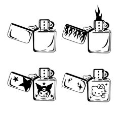 four lighters with different designs on them, one has a cat and the other has a dog