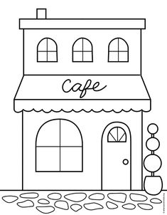 a small house with the word cafe on it's roof and windows, in front of