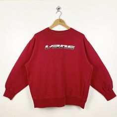 90s Vans Crewneck Sweatshirt Print Logo Red Color Men's L - Made in China Materials : Cotton  - Tag Reads : L Kindly see the actual measurements (All measurements were taken lying flat) - Actual size manual measurements * Width (Armpit to armpit) : 24.5 inches * Length (Shoulder to end of garment) : 26 inches * Sleeve length : 21 inches - Condition : * Vintage condition 8/10 (80%) * Minor cracking print refer picture * Free from stain, tear and major defect - Shipping : * DHL Express/FedEx Expre Vans Vintage Sweatshirt, Red Oversized 90s Tops, Oversized 90s Red Top, 90s Vans, Sweatshirt Print, Outfit References, Vintage Surf, Fedex Express, Print Logo