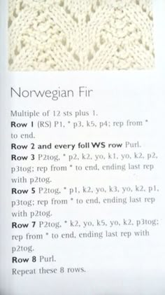 the knitting pattern for norwegian fire is shown in this page, with instructions on how to crochet it