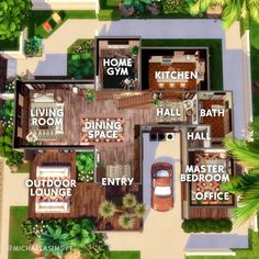 an aerial view of a house with lots of rooms and bathrooms on the first floor