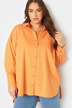 Shop YOURS Curve Bright Orange Oversized Poplin Shirt at Yours Clothing. Discover women’s plus size clothing in sizes 10-36 with fast delivery. Oversized Poplin Shirt, Curve Fashion, Orange Shirt, Weekend Wardrobe, Oversized Style, Boyfriend Shirt, Plus Size Kleidung, Poplin Shirt, Plus Size Blouses